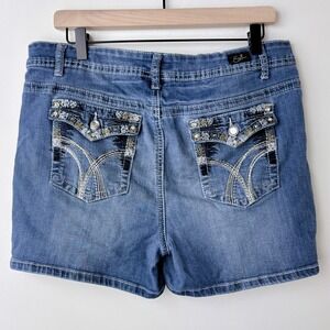 Earl Jean Denim Shorts Womens 14 Embroidered Embellished Y2K Thick Stitch Glam